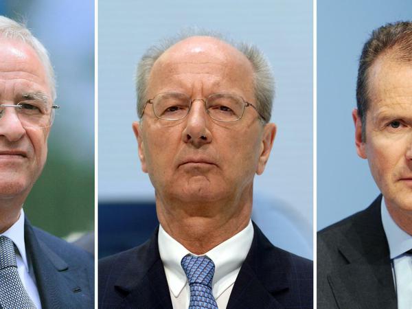 Die drei von der Anklagebank: Ex-VW-Chef Martin Winterkorn, Hans Dieter Pötsch, Aufsichtsrats-Vorsitzender und der jetzige CEO Herbert Diess.