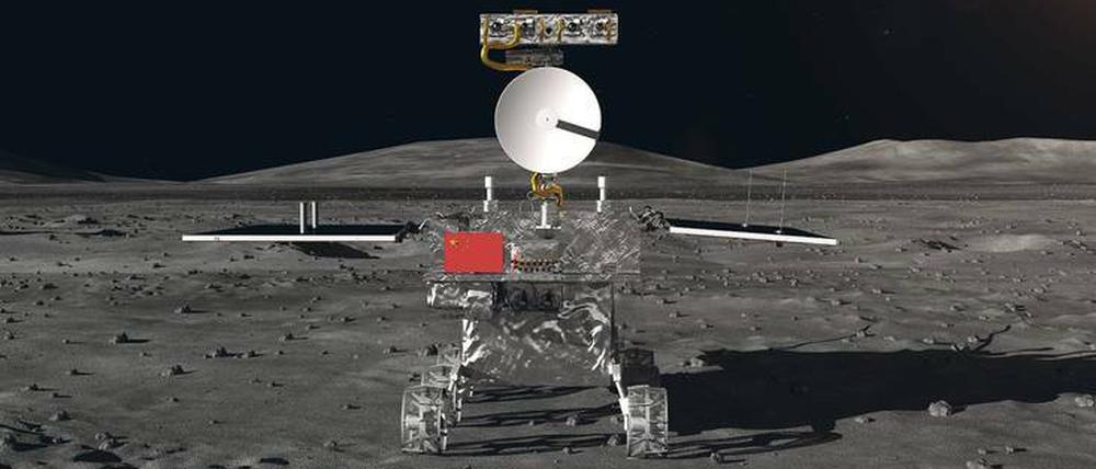 Mondäne Technik. Noch hat der Rover der chinesischen Mission Chang’e 4 keinen Namen und ist auch noch nicht wie geplant auf der erdabgewandten Seite des Trabanten gelandet. Die Illustration zeigt ihn, wo er hin soll: im Südpol-Aitken-Becken. 