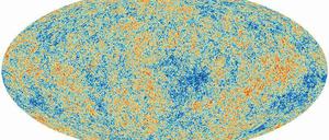 Himmelskarte. Die kosmische Hintergrundstrahlung zeigt, wie die Materie im jungen Universum verteilt war. 
