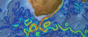 Simulation der Meeresströmungen um die Südspitze Afrikas von Forschern am Geomar Helmholtz-Zentrum für Ozeanforschung in Kiel.