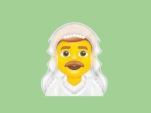 Neues Emoji: Ein Mann mit Schnurrbart und Brautschleier.