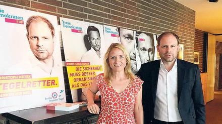 Listenplätze 2 und 1. Daniela Kluckert und Christoph Meyer am Dienstagabend in der PanAm-Lounge bei der Präsentation der Wahlkampagne. 