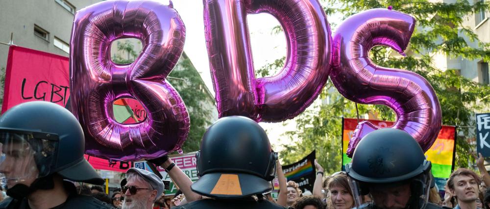 Schon früher trat die Antiisrael-Organisation BDS bei queeren Demos in Berlin in Erscheinung, wie hier beim "Radical Queer March" 2019.