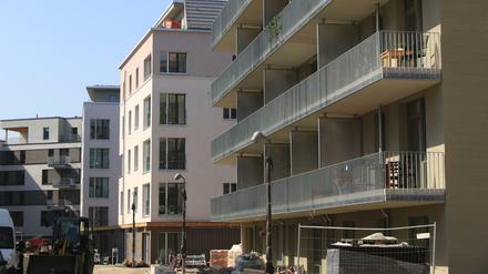 Gemeinsam geht's besser. Blick auf die Neubauten der genossenschaftlichen Wohnungsbaugesellschaft Möckernkiez am Gleisdreieckpark in Kreuzberg. Die meisten Häsuer wurde im Lauf des vergangenen Jahres bezogen.