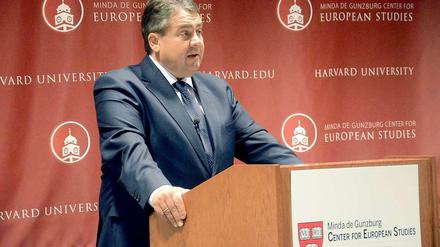 Bei seinem USA-Besuch hielt Bundeswirtschaftsminister Sigmar Gabriel auch eine Rede an der US-Elite-Universität Harvard.