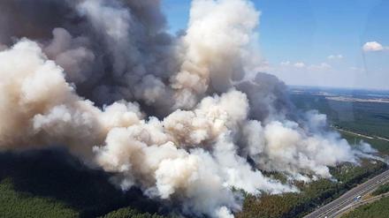 Am Donnerstagnachmittag brennen 90 Hektar Wald zwischen Dreieck Potsdam und Fichtenwalde.