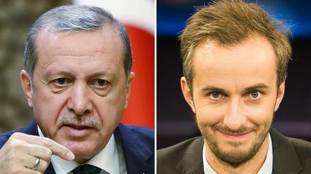 Jan Böhmermann (rechts) darf weite Teile seines "Schmähgedichts" über Recep Tayyip Erdogan, früher Ministerpräsident und jetzt Staatspräsident der Türkei, nicht wiederholen.