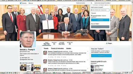 Follow me. US-Präsident Donald Trump nutzt seinen Twitter-Account sehr intensiv. Gerne kritisiert er dabei seinen Vorgänger Barack Obama und lobt sein eigenes Tun.