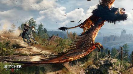 Geralt verfolgt einen Greifen: Szene aus dem Fantasy-Rollenspiel "The Witcher 3: Wild Hunt", das am 19. Mai erscheint.