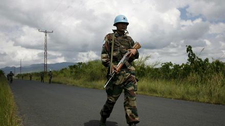 Blauhelm-Soldaten patroullieren im Kongo. 
