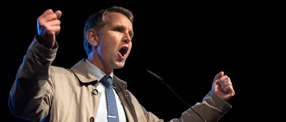 Martialische Sprache, martialische Gestik – Björn Höcke bei einer Kundgebung der AfD.