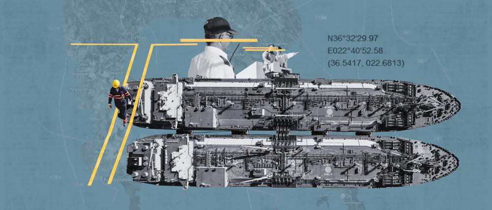Zwei Tanker, die auf hoher See Öl austauschen