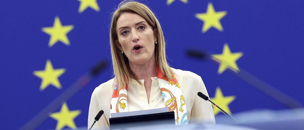 EU-Parlamentspräsidentin Roberta Metsola am Donnerstag in Straßburg.