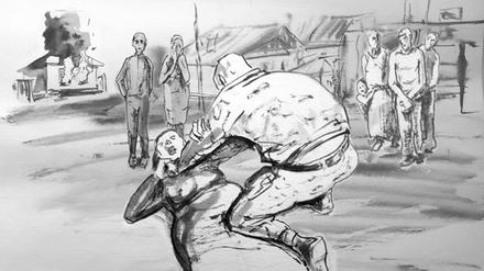 Illustrationen zu einem Bericht über sexuelle Gewalt im russischen Angriffskrieg ein, den das Pilecki-Institut gemeinsam mit dem „Raphael-Lemkin-Zentrum für die Dokumentation von russischen Verbrechen in der Ukraine“ erstellt hat.