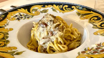 Spaghetti Carbonara im Restaurant Amon.