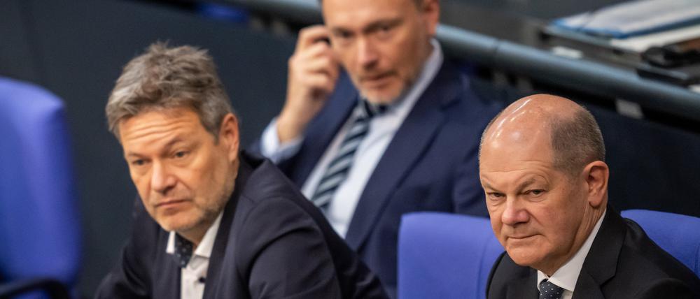 Das Spitzentrio: Bundeskanzler Olaf Scholz, Wirtschaftsminister Robert Habeck, Finanzminister Christian Lindner.