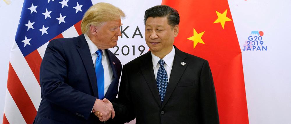 Donald Trump und Xi Jinping geben sich die Hand.