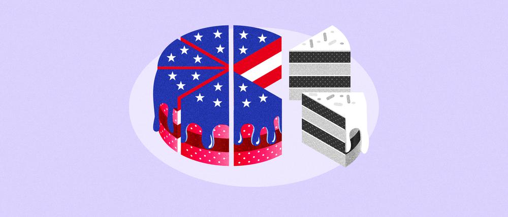 Eine Torte ist zum überwiegenden Teil mit den Farben der US-Flagge eingefärbt.