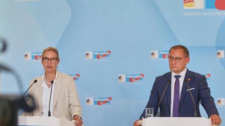 Alice Weidel und Tino Chrupalla beim Pressestatement.