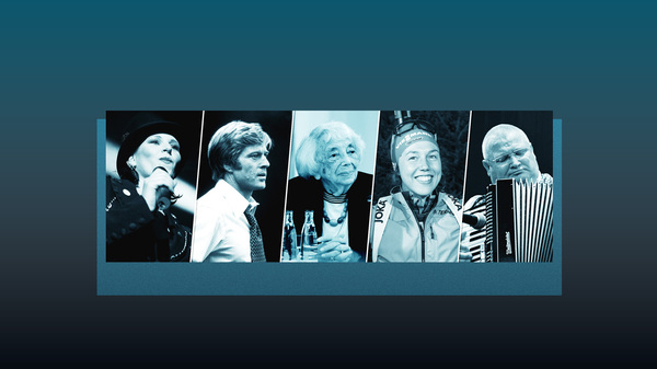 Verstorbene 2025: v.l.: AnNa R. von der Berliner Band Rosenstolz, Robert Redford, Margot Friedländer, Laura Darmer, Horst Krause