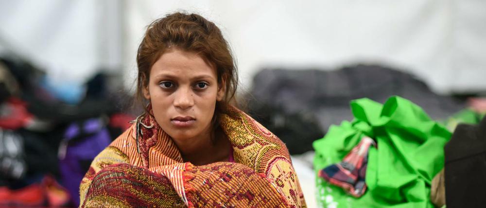 Eine junge Frau, die sich der Migrantenkarawane in Richtung USA angeschlossen hat, Anfang November bei einem Stopp in Mexiko-Stadt.