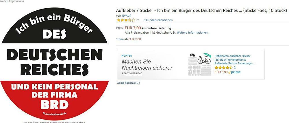 Reichsbürgerpropaganda, beworben auf Amazon.