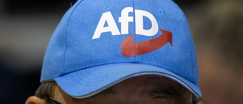 Ein Teilnehmer der Europawahlversammlung der AfD in der Sachsen-Arena.