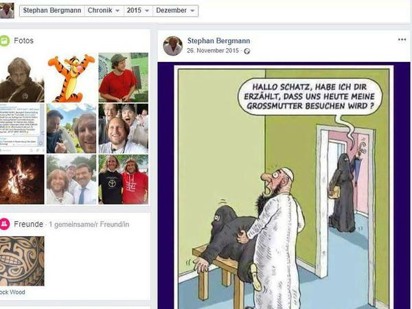 Stephan Bergmann verbreitet ein muslimfeindlichen Witz.