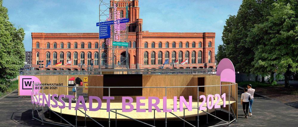 Events in der ganzen Stadt. Die temporäre Ausstellung vor dem Roten Rathaus ist nur ein kleiner Teil des ganzjährigen Wissenschaftsprogrammes.