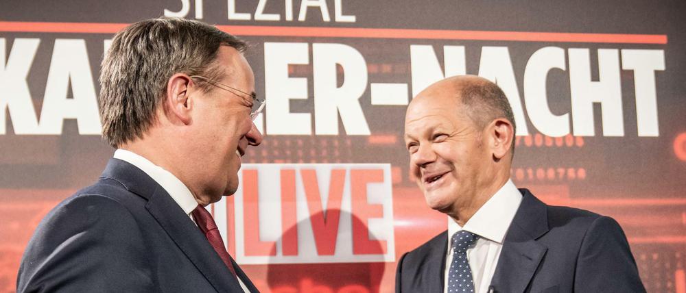 Die Kanzlerkandidaten von SPD und Union, Olaf Scholz und Armin Laschet, bei Bild TV.