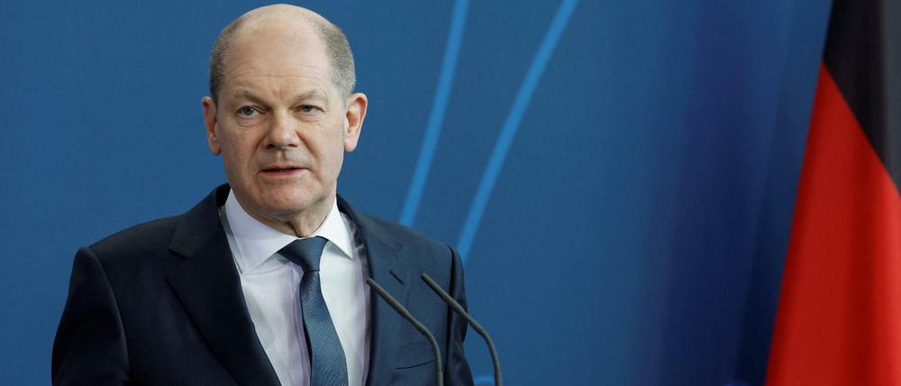 Bundeskanzler Olaf Scholz spricht bei einer Pressekonferenz zur Ukraine-Krise.