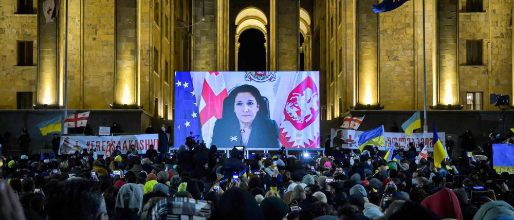 Georgiens Präsidentin Salome Surabischwili in einer Ansprache an ihr Volk Anfang März in Tiflis.