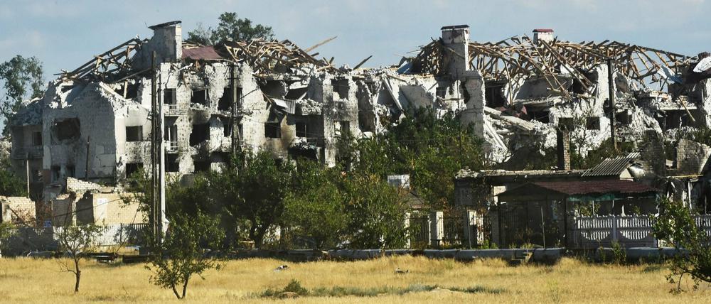 Zerstörte Gebäude in der Stadt Luhansk in der ostukrainischen Region Luhansk.