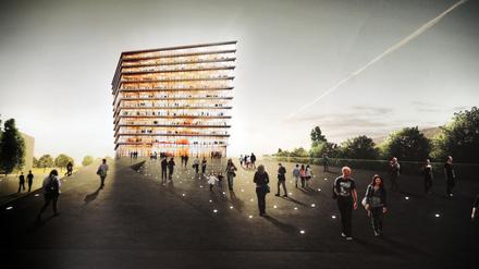Ein unrealisierter Entwurf für den Neubau der Zentral- und Landesbibliothek (ZLB) von Gerber Architekten, Dortmund. 