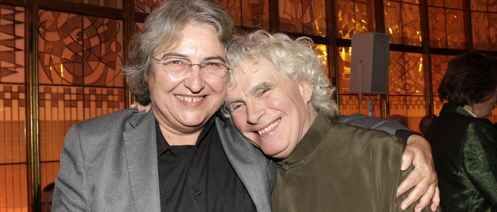 Andrea Breth und Simon Rattle 2014 in Berlin bei der Premiere der Oper „Katja Kabanowa“