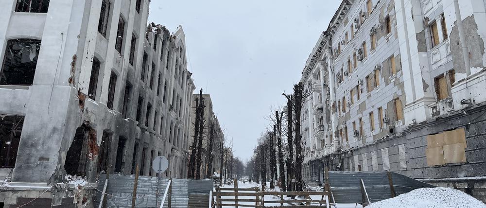 Zerstörte Gebäude in Charkiw.