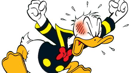 Der Comic-Held Donald Duck in wütender Pose