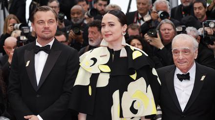 Leonardo DiCaprio, Lily Gladstone und Martin Scorsese bei der Premiere von „Killers of the Flower Moon“ in Cannes