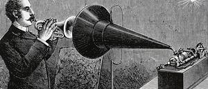 Ausgetrichtert, eingetrichtert. Phonographen-Aufnahme um 1889. 
