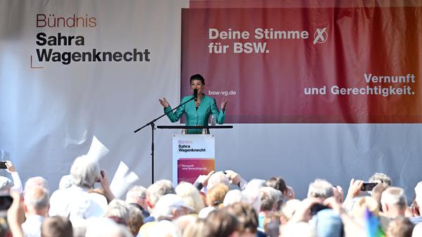 Sahra Wagenknecht beim Potsdamer Wahlkampfauftritt. 