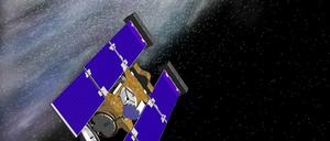 Die NASA-Kometensonde «Stardust» auf dem Weg zu dem Kometen „Wild 2“ (NASA-Illustration vom 30.12.2003).