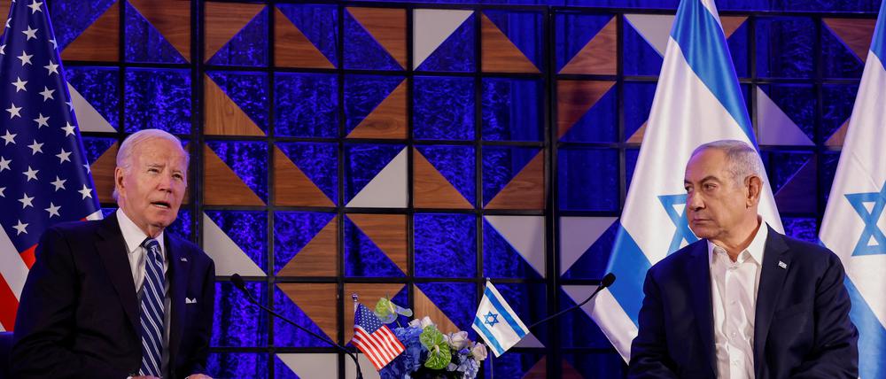 US-Präsident Joe Biden nimmt an einem Treffen mit dem israelischen Premierminister Benjamin Netanjahu teil.