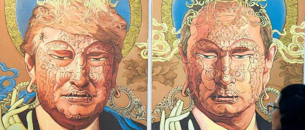 Wie ähnlich sie sich sind. Trump und Putin in Porträts des nepalesischen Künstlers Sunil Sidgel.
