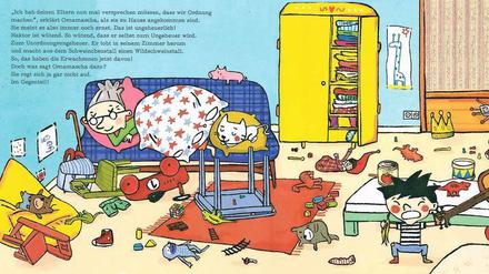 Als Oma schläft, verwandelt Hektor seinen „Schweinchenstall“ in einen „Wildschweinstall“. Doch, oh Wunder, das anschließende Aufräumen macht Spaß! 