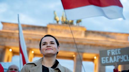  Die Oppositionsführerin Swetlana Tichanowskaja aus Belarus ist zum zweiten Mal in Berlin - hier ein Bild von ihrem Besuch im Oktober.