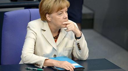 Bundeskanzlerin Angela Merkel auf der Regierungsbank im Bundestag. 