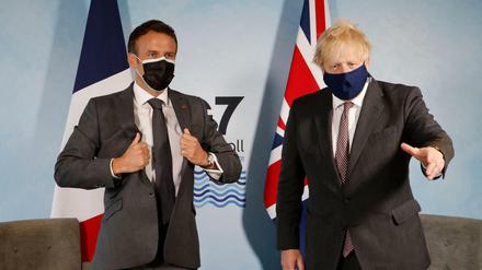 Frankreichs Staatschef Emmanuel Macron (links) und der britische Premier Boris Johnson am Samstag in Cornwall.