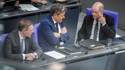 Finanzminister Christian Lindner, Wirtschaftsminister Robert Habeck und Kanzler Olaf Scholz.