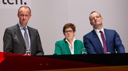 Die drei Kandidaten für den CDU-Bundesvorsitz, Friedrich Merz (l-r), Annegret Kramp-Karrenbauer und Jens Spahn.