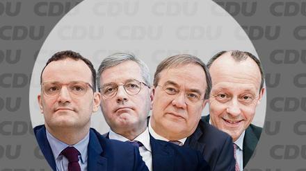 Die vier Anwärter für den CDU-Vorsitz: Jens Spahn, Norbert Röttgen, Armin Laschet und Friedrich Merz (vlnr)
